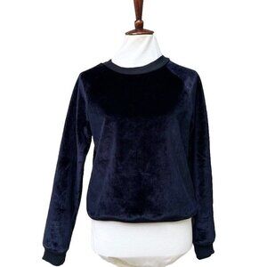 Nasty Gal J.O.A. Womens Black Velvet Plush Little Baby Raglan Sweater Size S
